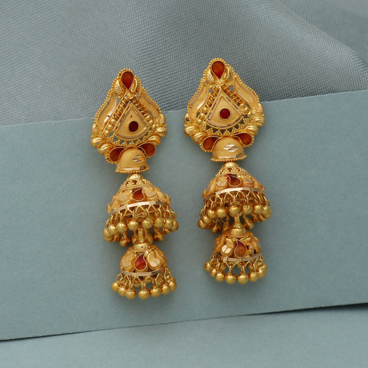 22 karat 22KT 22k Gold Fine Dangle Jhumka Traditional Earrings, K3531