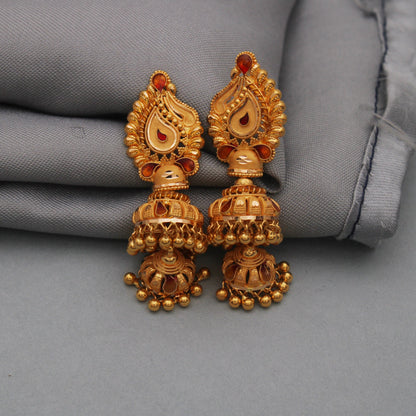 Jhumka 22k Yellow Gold Dangle Earrings, 22kt gold Handmade Yellow gold earrings for women, big chandelier double jhumki, indian style