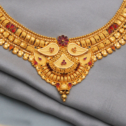 22kt Wedding Pure Gold Necklace Indian Jewelry, 22k Yellow Gold Necklace Designer Handmade Jewelry, Artisan Jewelry