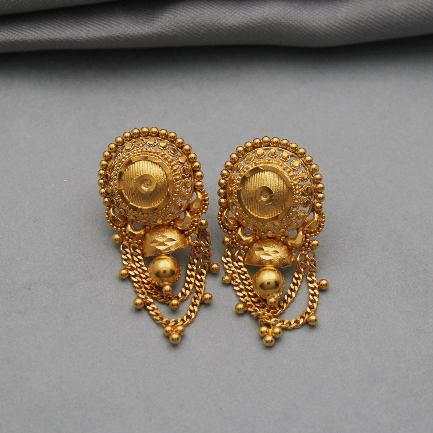 22k Yellow Gold Dangle Earrings, Handmade Yellow gold earrings for women, vintage antique design indian gold earring jewelry, earrings Gift