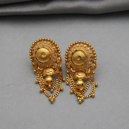 22k Yellow Gold Dangle Earrings, Handmade Yellow gold earrings for women, vintage antique design indian gold earring jewelry, earrings Gift