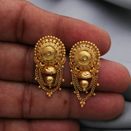 22k Yellow Gold Dangle Earrings, Handmade Yellow gold earrings for women, vintage antique design indian gold earring jewelry, earrings Gift
