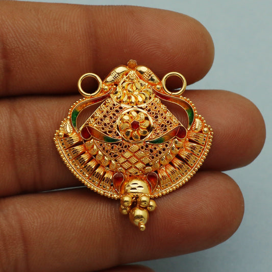 22k gold pendant indian jewelry handmade locket two hook loop for string or chain use