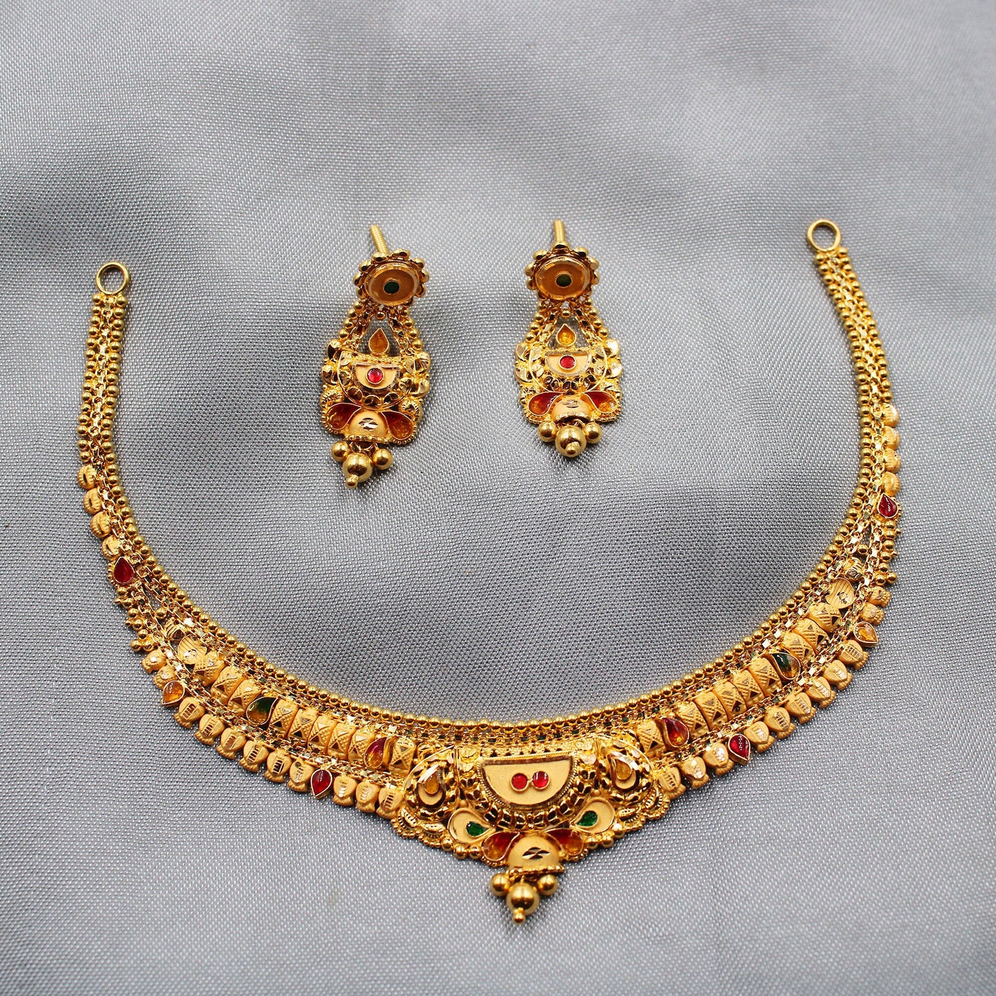 22kt Wedding Pure Gold Choker Necklace set Jewelry, 22k Yellow Gold Necklace Designer Handmade Jewelry, Artisan Jewelry, K36