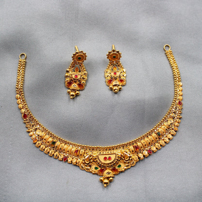22kt Wedding Pure Gold Choker Necklace set Jewelry, 22k Yellow Gold Necklace Designer Handmade Jewelry, Artisan Jewelry, K36