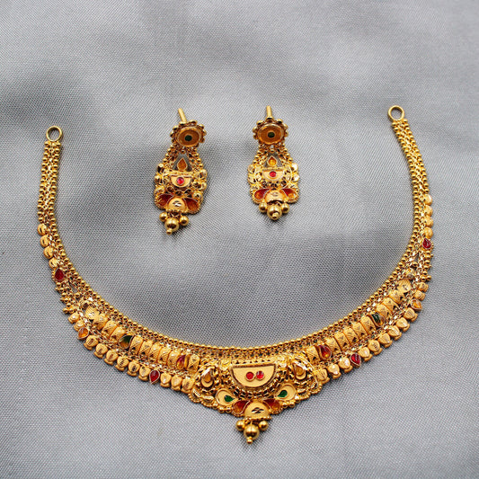 22kt Wedding Pure Gold Choker Necklace set Jewelry, 22k Yellow Gold Necklace Designer Handmade Jewelry, Artisan Jewelry, K36