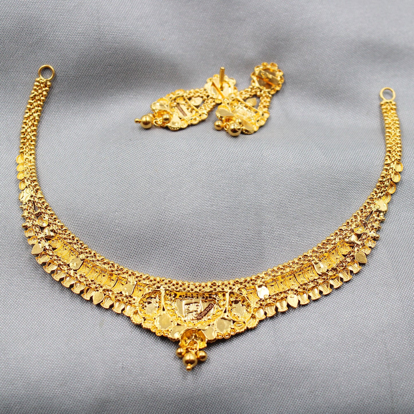 22kt Wedding Pure Gold Choker Necklace set Jewelry, 22k Yellow Gold Necklace Designer Handmade Jewelry, Artisan Jewelry, K36