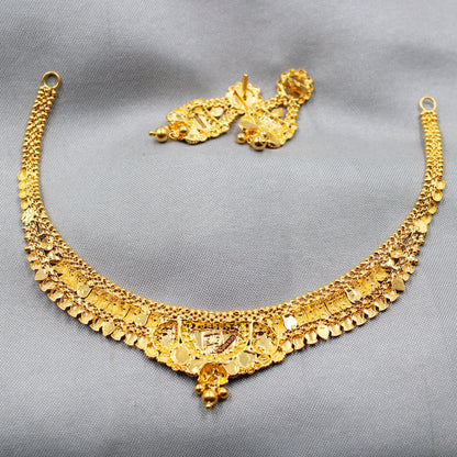22kt Wedding Pure Gold Choker Necklace set Jewelry, 22k Yellow Gold Necklace Designer Handmade Jewelry, Artisan Jewelry, K36