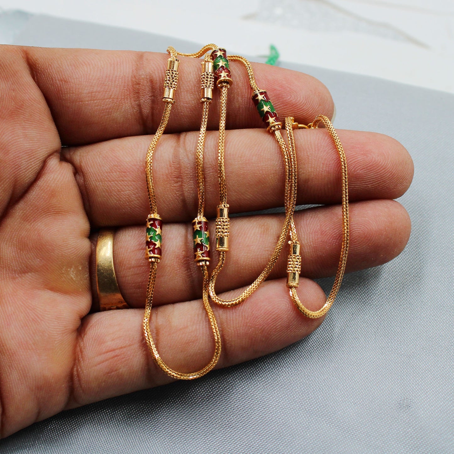 22k Yellow Gold Chain Necklace For men women Anniversary Wedding Gift , Indian Gold Handmade necklace Jewelry