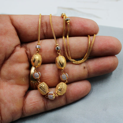 Pure 22k Yellow Gold Chain Necklace For women Anniversary Wedding Gift , Indian Gold Handmade necklace Jewelry, big gold beads dholki style