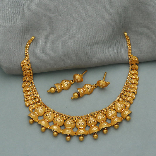 22k Yellow Gold Necklace Set, Indian Gold Set, Indian Gold Jewelry, Gold Earring Necklace, Traditional Rajasthani Pure Gold Handmade design