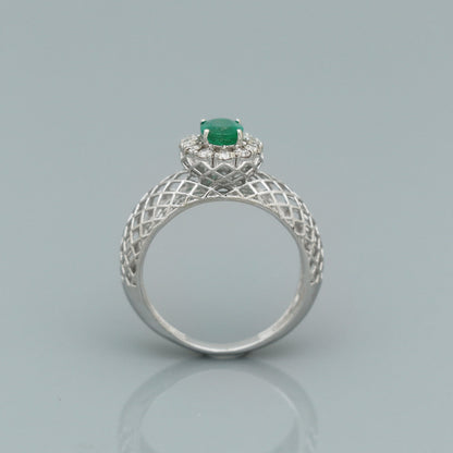 Real natural emerald diamond 14k 18k Gold white gold filigree ring handmade jewelry