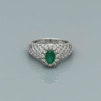 Real natural emerald diamond 14k 18k Gold white gold filigree ring handmade jewelry