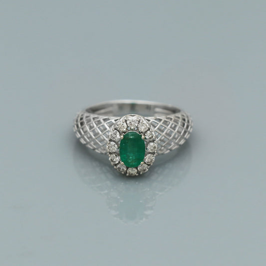 Real natural emerald diamond 14k 18k Gold white gold filigree ring handmade jewelry