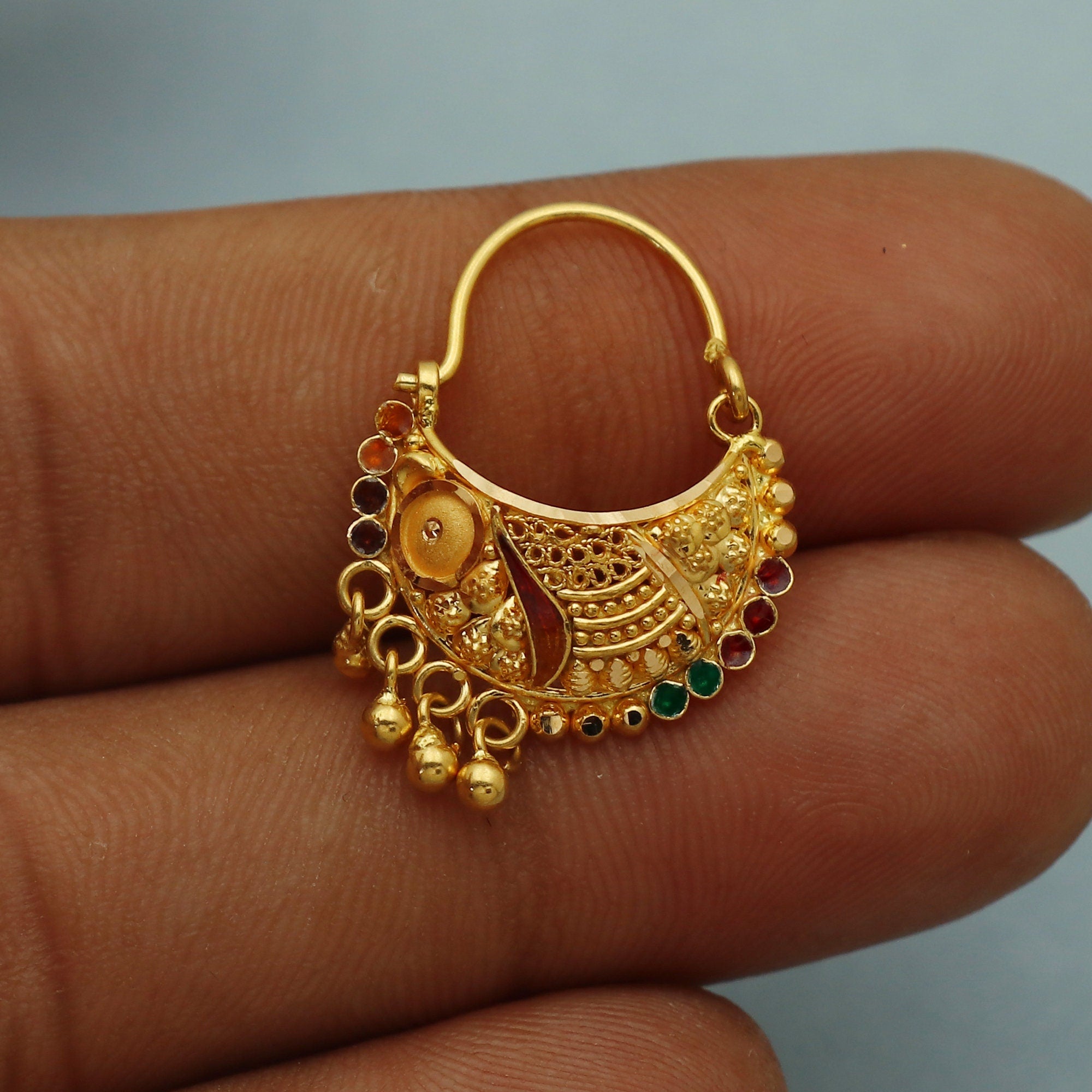 22k Yellow Gold Hoop Nose Ring Nath Handmade big Yellow gold earring morvijewels