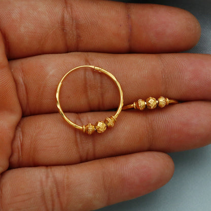 22k Yellow Gold Hoop Bali Earrings  Handmade big Yellow gold earrings for women, Valentine Day gift, star design indian gold earrings