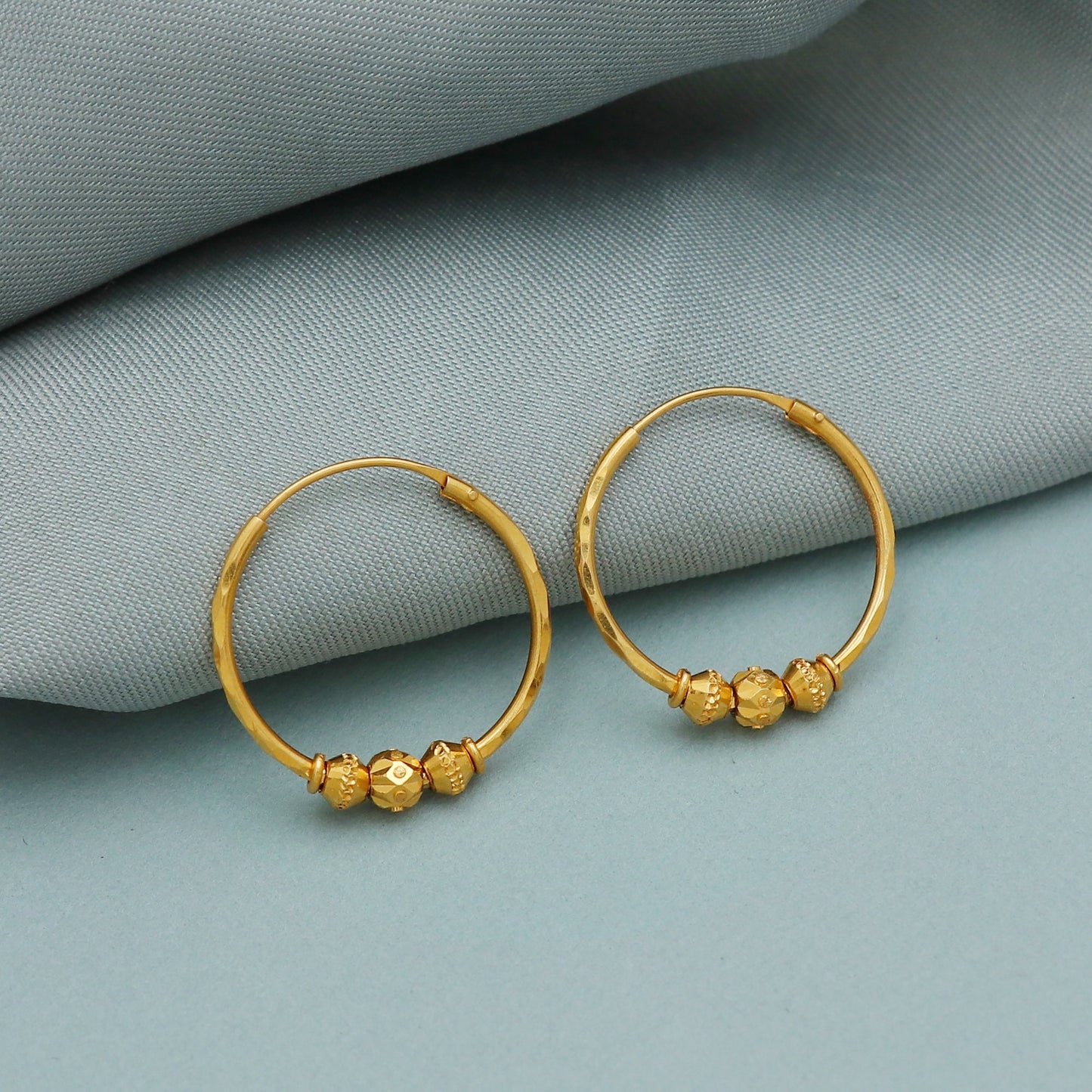 22k Yellow Gold Hoop Bali Earrings  Handmade big Yellow gold earrings for women, Valentine Day gift, star design indian gold earrings