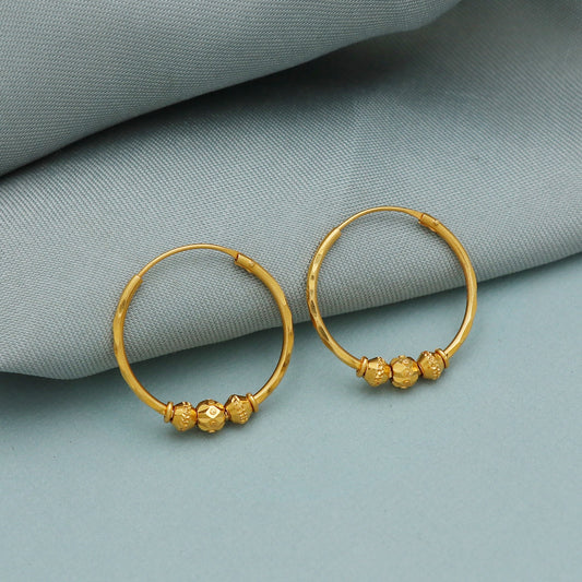 22k Yellow Gold Hoop Bali Earrings  Handmade big Yellow gold earrings for women, Valentine Day gift, star design indian gold earrings