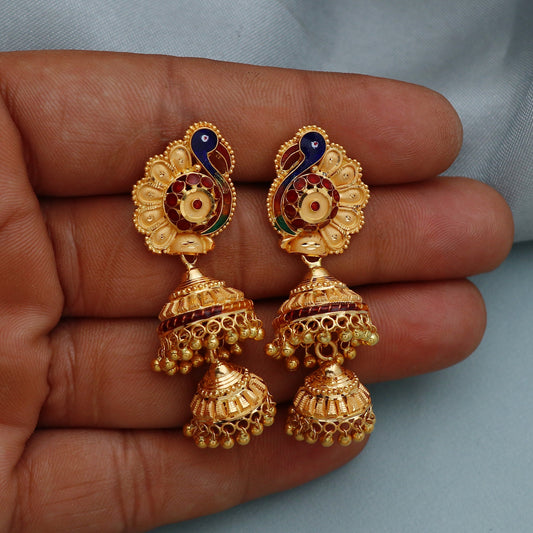 peacock 22k gold jhumka big traditional earrings jewelry from india,