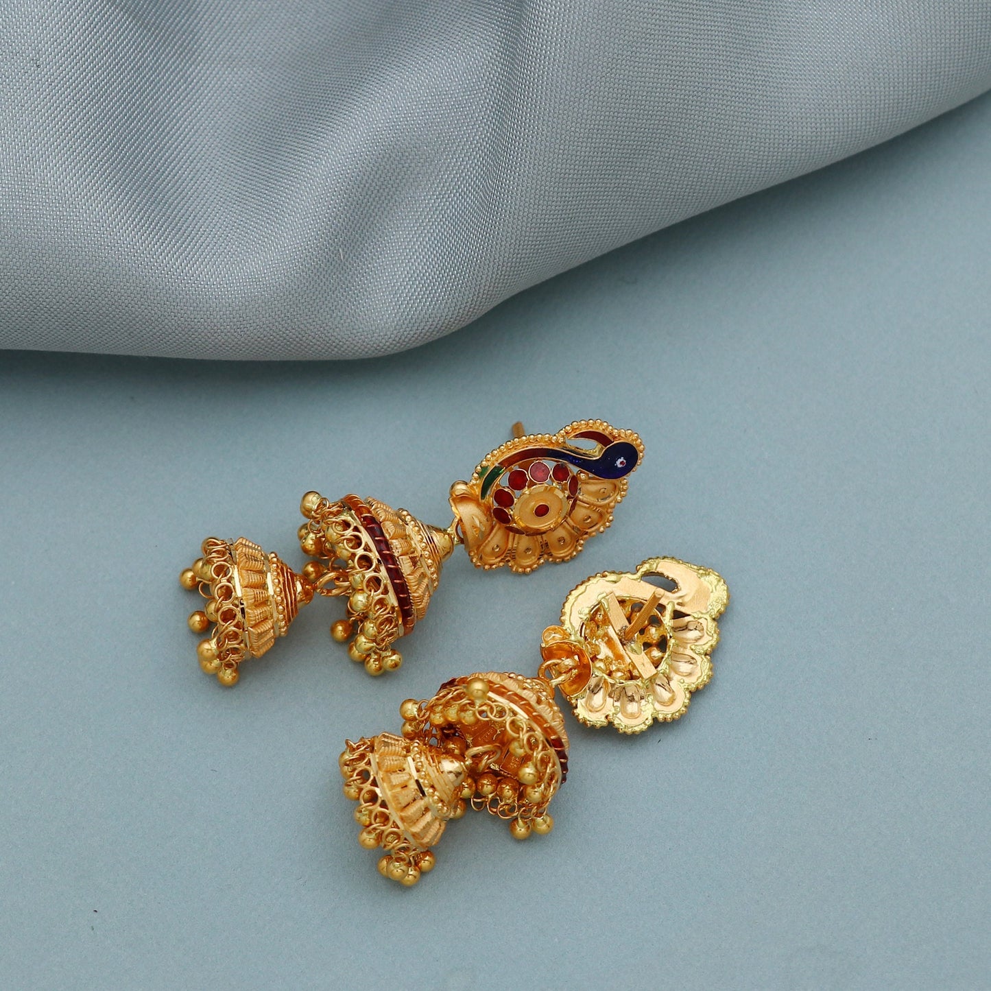 peacock 22k gold jhumka big traditional earrings jewelry from india,