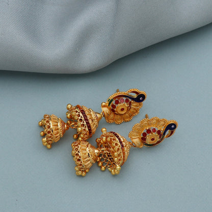 peacock 22k gold jhumka big traditional earrings jewelry from india,