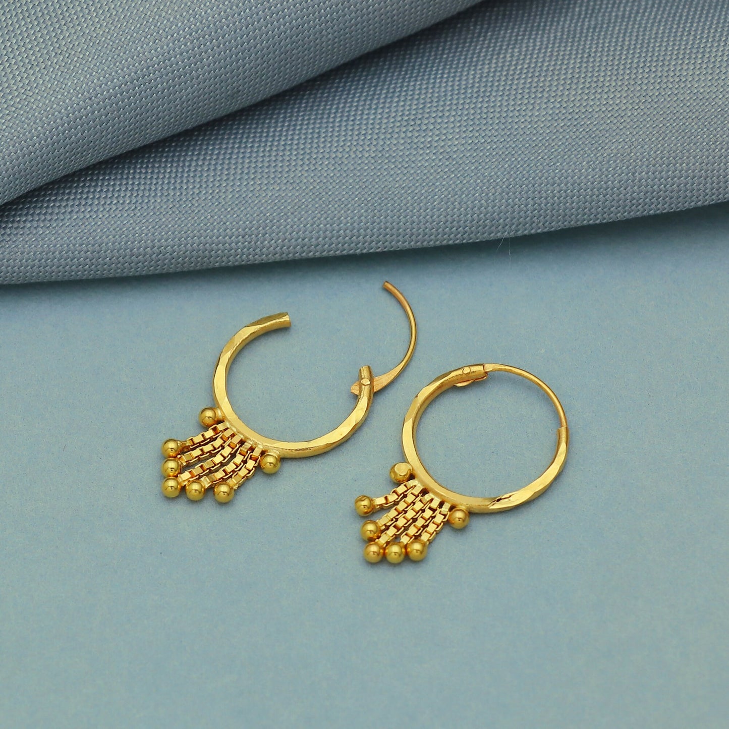 Pure 20k Yellow Gold Hoop Bali cartilage Earrings , Handmade Yellow gold chain earrings for women, dainty indian gold earrings gift
