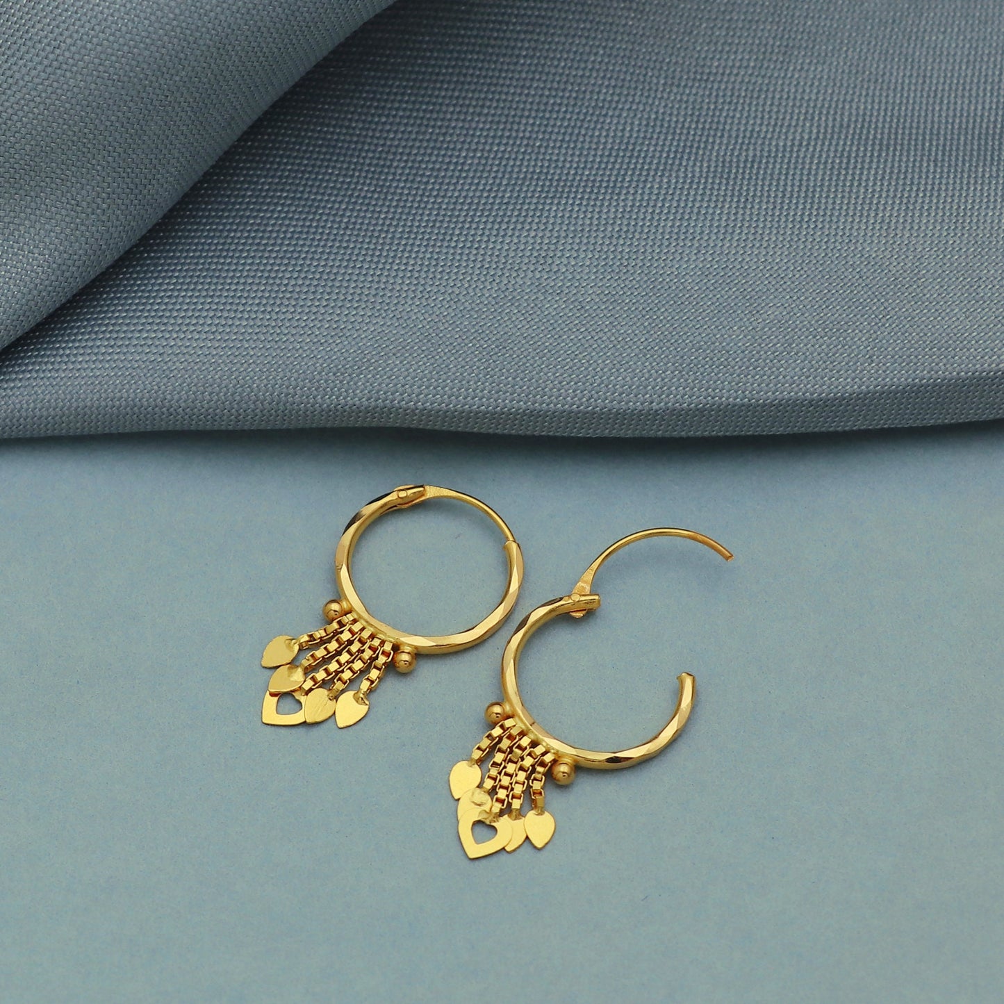 20k Yellow Gold Hoop Bali Earrings , Handmade small Yellow gold earrings for women, Valentine Day gift, hammered design indian gold earrings