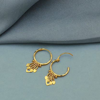 20k Yellow Gold Hoop Bali Earrings , Handmade small Yellow gold earrings for women, Valentine Day gift, hammered design indian gold earrings