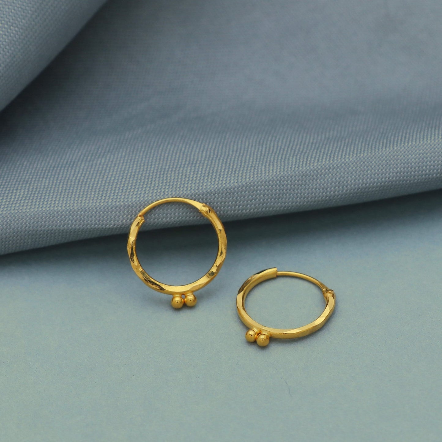 Pure 20k Yellow Gold Hoop Bali Earrings, Huggies, Beads Handmade gold hoop earrings for women, Christmas gift, dainty Indian gold earrings