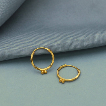 Pure 20k Yellow Gold Hoop Bali Earrings, Huggies, Beads Handmade gold hoop earrings for women, Christmas gift, dainty Indian gold earrings