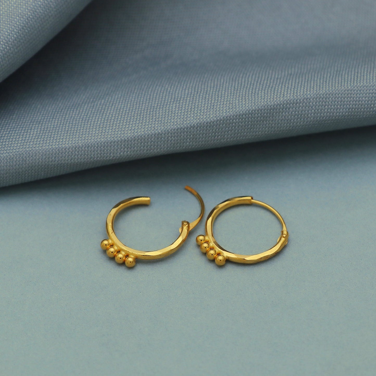 20k Yellow Gold Hoop Bali Earrings, Huggies, Beads Handmade gold earrings for women, Christmas gift, dainty Indian gold earrings