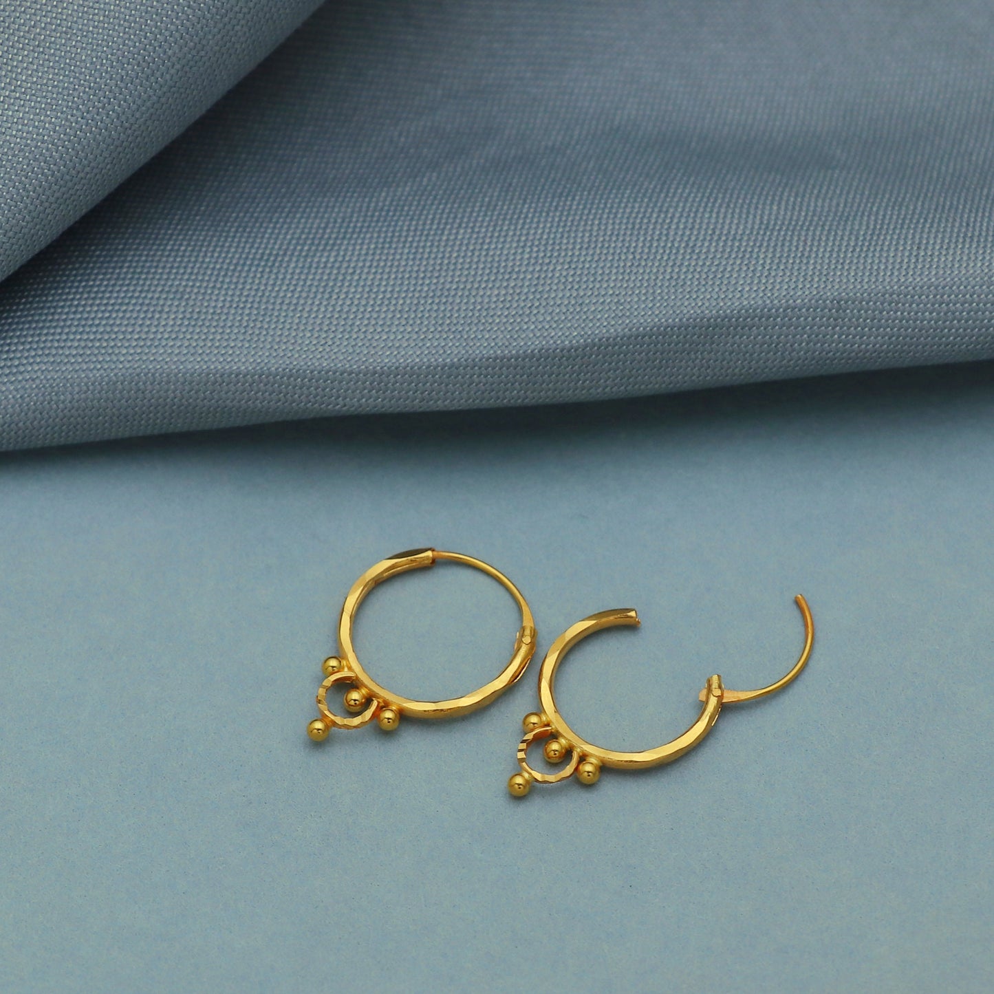 Pure 20k Yellow Gold Hoop Bali Earrings, Huggies, Beads Handmade gold earrings for women, Christmas gift, dainty small Indian gold earrings