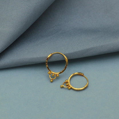Pure 20k Yellow Gold Hoop Bali Earrings, Huggies, Beads Handmade gold earrings for women, Christmas gift, dainty small Indian gold earrings