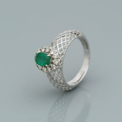 Real natural emerald diamond 14k 18k Gold white gold filigree ring handmade jewelry