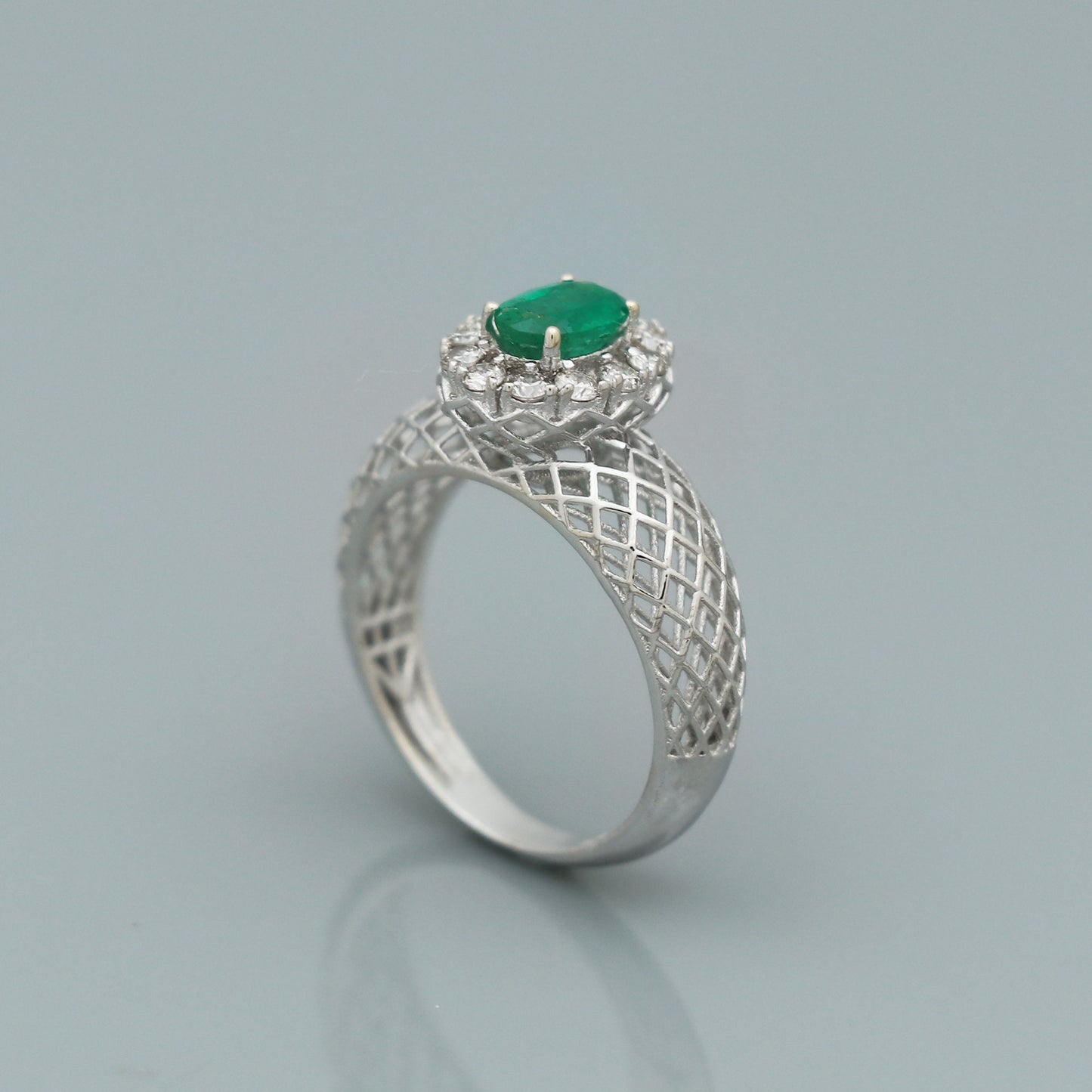 Real natural emerald diamond 14k 18k Gold white gold filigree ring handmade jewelry