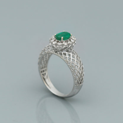 Real natural emerald diamond 14k 18k Gold white gold filigree ring handmade jewelry