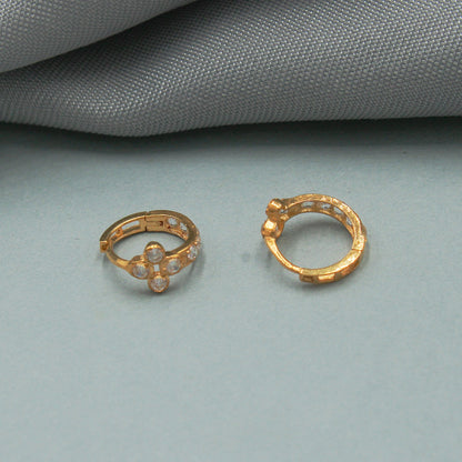Zircon 18k Yellow Gold Hoop Bali Cartilage Earrings , Handmade Yellow gold small earrings, daughter Day gift, flower 18kt gold earrings gift