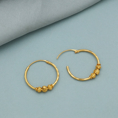 22k Yellow Gold Hoop Bali Earrings  Handmade big Yellow gold earrings for women, Valentine Day gift, star design indian gold earrings