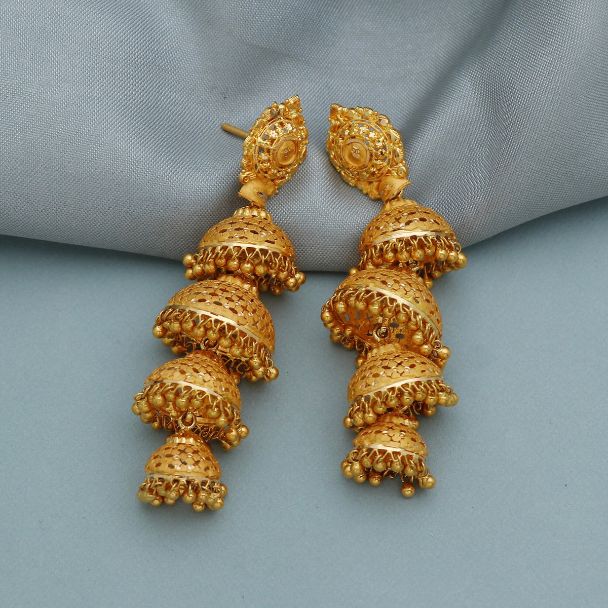 Big 22k Yellow Gold Earrings jewelry , handmade vintage Pure Traditional wedding indian style WEDDING Dangle Jhumki Earrings Chandelier