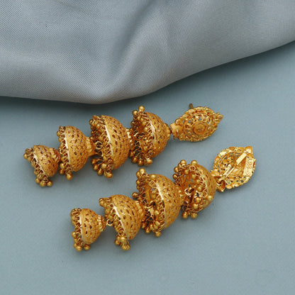 Big 22k Yellow Gold Earrings jewelry , handmade vintage Pure Traditional wedding indian style WEDDING Dangle Jhumki Earrings Chandelier