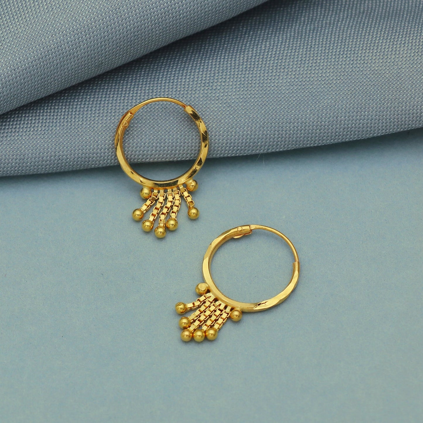 Pure 20k Yellow Gold Hoop Bali cartilage Earrings , Handmade Yellow gold chain earrings for women, dainty indian gold earrings gift