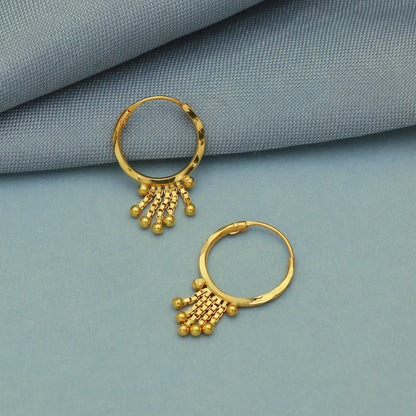 Pure 20k Yellow Gold Hoop Bali cartilage Earrings , Handmade Yellow gold chain earrings for women, dainty indian gold earrings gift