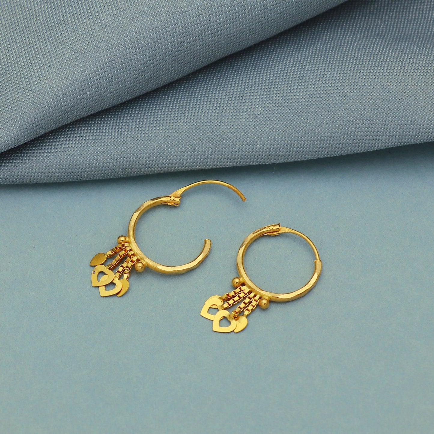 20k Gold Hoop earrings Bali Earrings , Huggies , Handmade Yellow gold dangle earrings for women, Christmas gift, Indian gold earrings