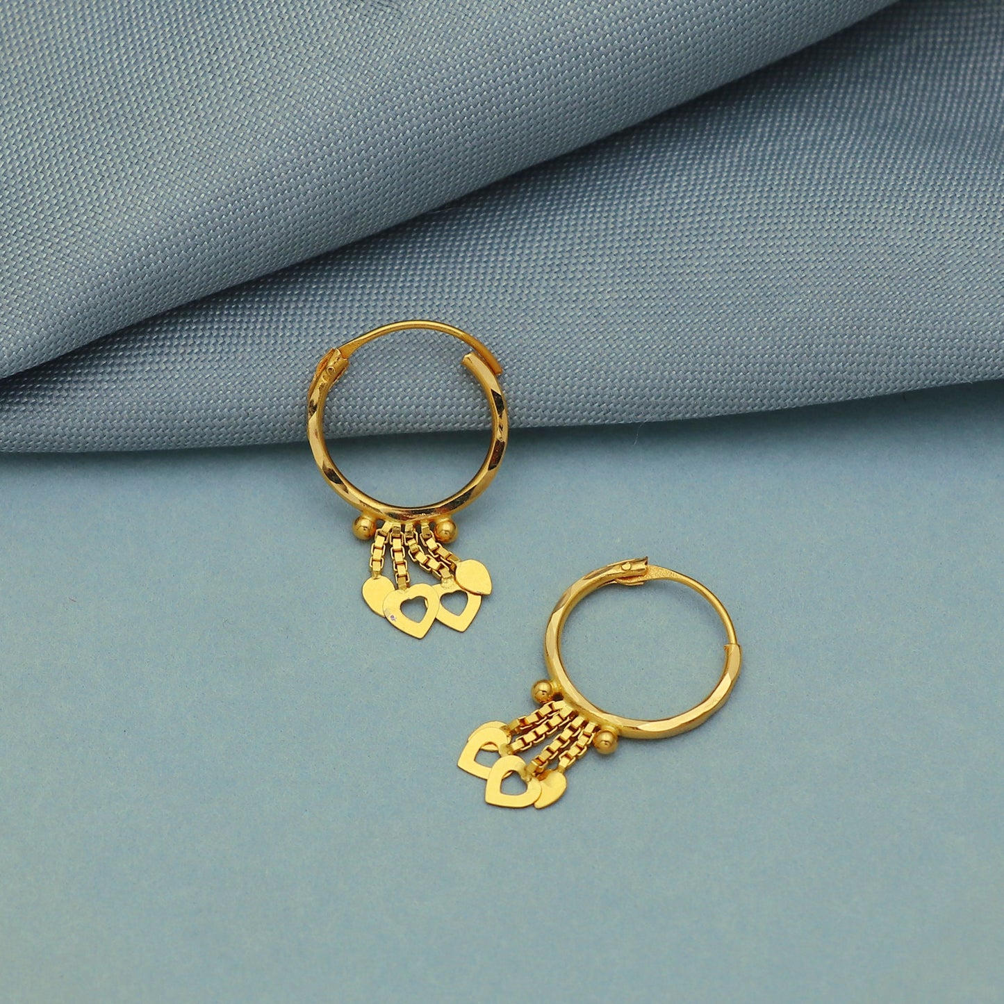 20k Gold Hoop earrings Bali Earrings , Huggies , Handmade Yellow gold dangle earrings for women, Christmas gift, Indian gold earrings