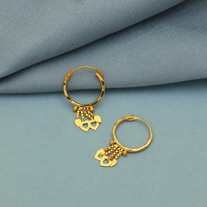20k Gold Hoop earrings Bali Earrings , Huggies , Handmade Yellow gold dangle earrings for women, Christmas gift, Indian gold earrings
