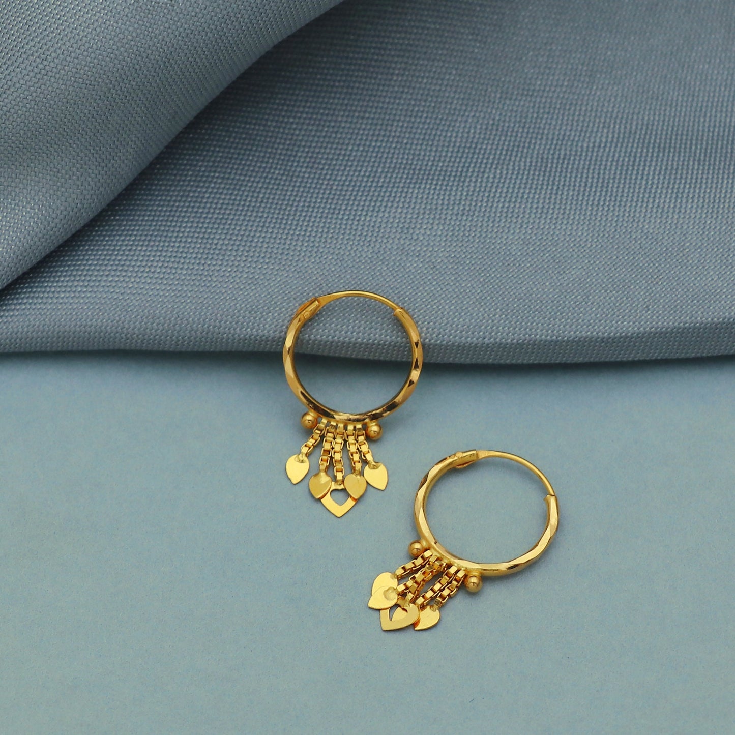 20k Yellow Gold Hoop Bali Earrings , Handmade small Yellow gold earrings for women, Valentine Day gift, hammered design indian gold earrings