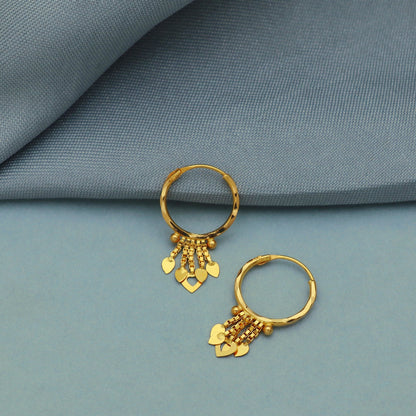 20k Yellow Gold Hoop Bali Earrings , Handmade small Yellow gold earrings for women, Valentine Day gift, hammered design indian gold earrings