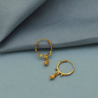 Pure 20k Gold Hoop Bali Earrings, solid gold Huggies, Beads Handmade gold earrings for women, Christmas gift, dainty Indian gold earrings