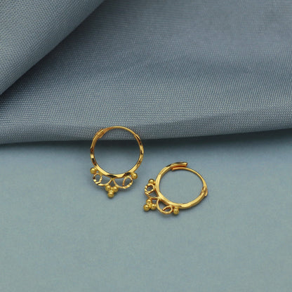 Pure 20k Yellow Gold Hoop Bali Earrings, Huggies, Beads Handmade gold earrings for women, Christmas gift, dainty Indian gold earrings