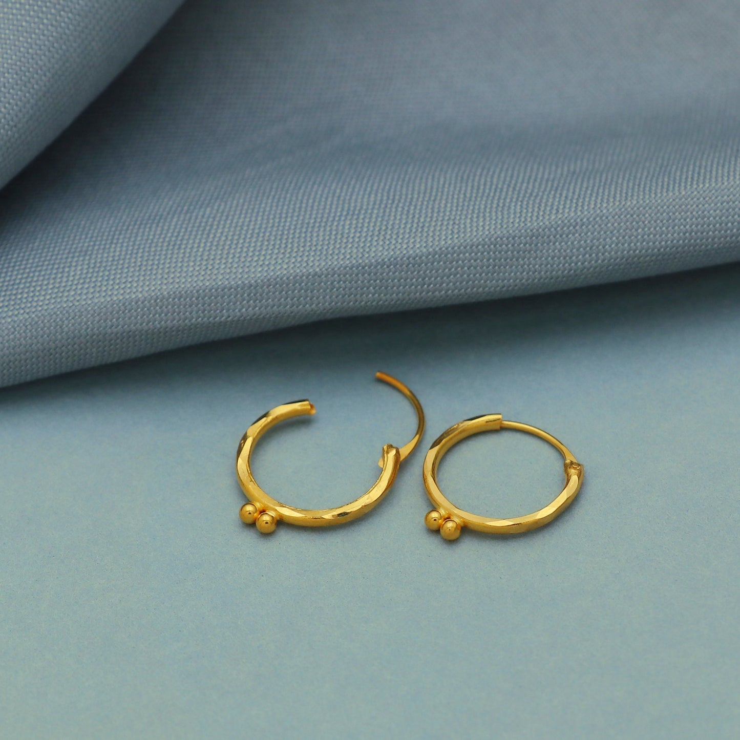 Pure 20k Yellow Gold Hoop Bali Earrings, Huggies, Beads Handmade gold hoop earrings for women, Christmas gift, dainty Indian gold earrings